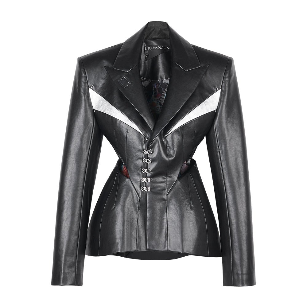 CUTOUT LEATHER POWER BLAZER