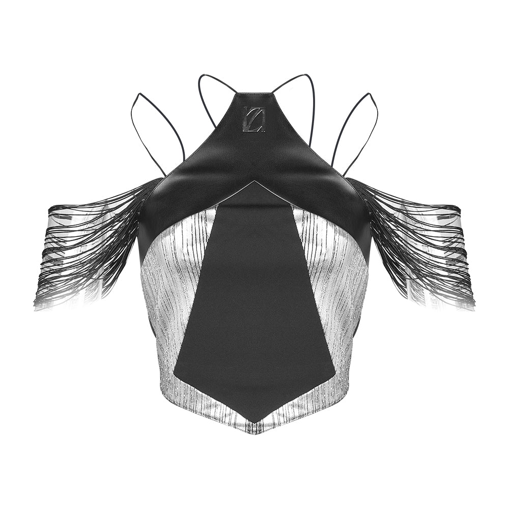 HALTER NECK FRINGE SLEEVE VEST