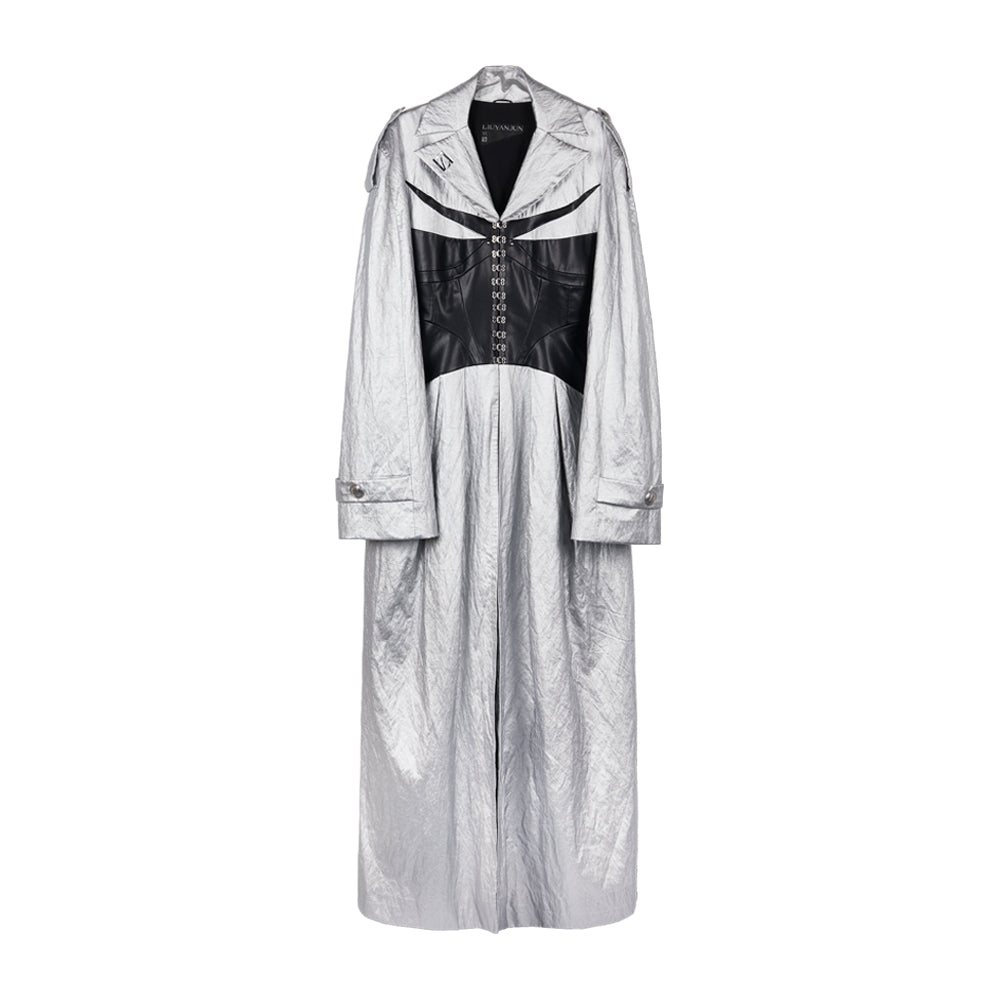 LIGHTNING SILVER PATCHWORK LEATHER TRENCH COAT