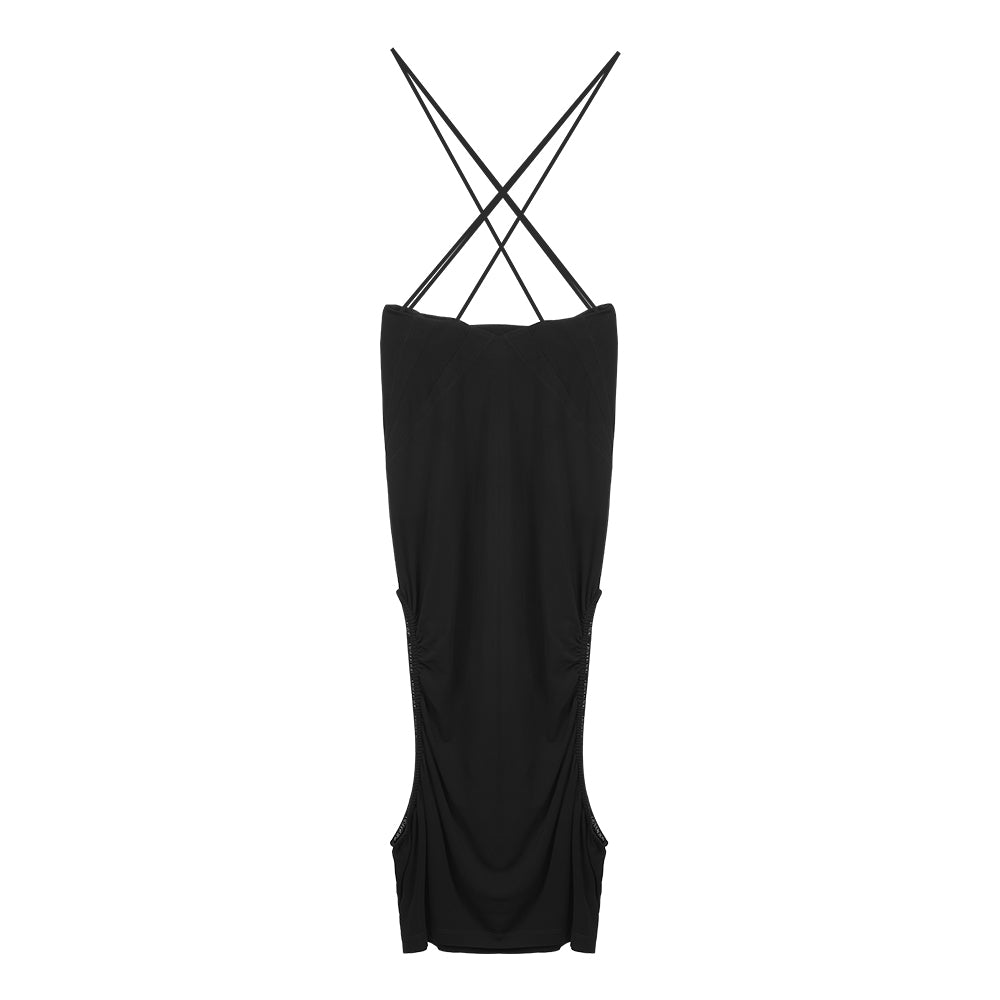 SIDE-SLIT CUTOUT SUSPENDER SKIRT