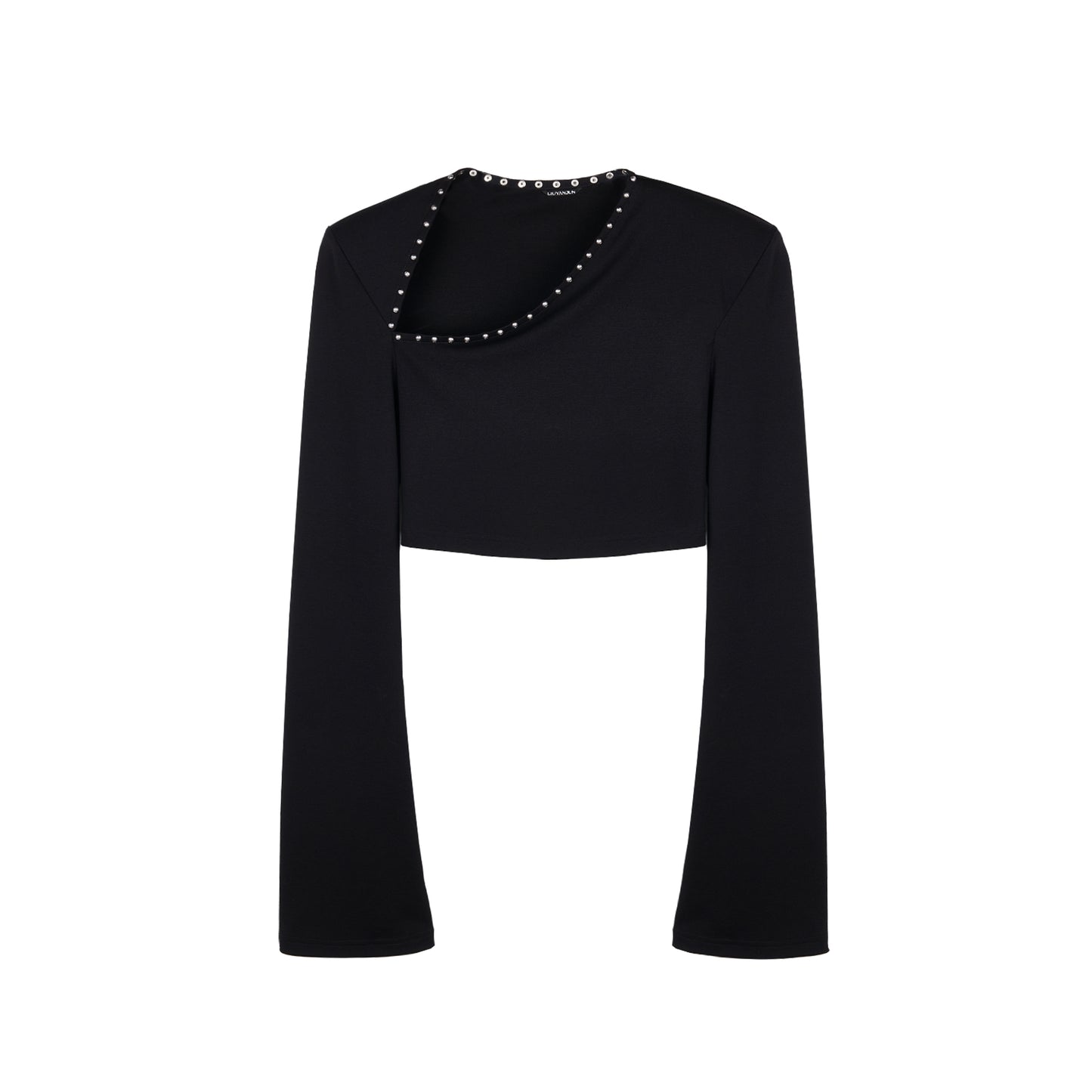 STUDDED OFF-SHOULDER HIGH-WAISTED TOP