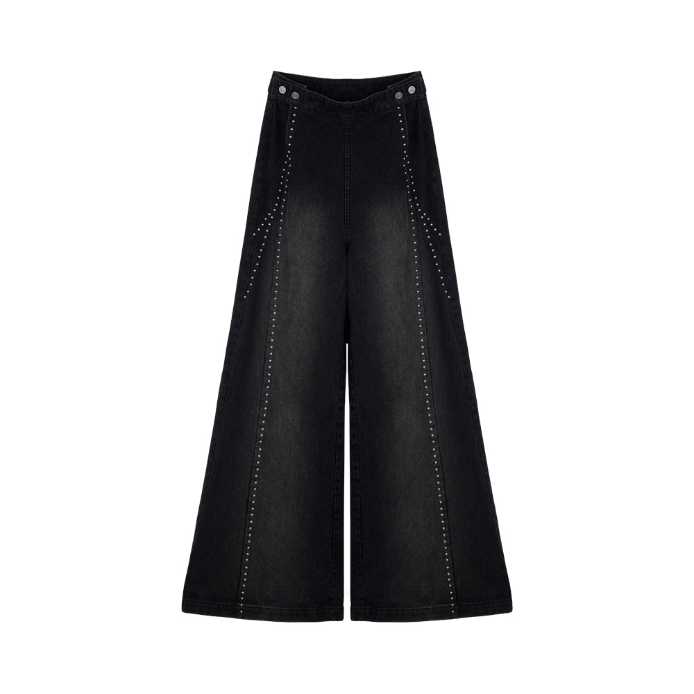 HOLLOW STUDDED WIDE-LEG JEANS
