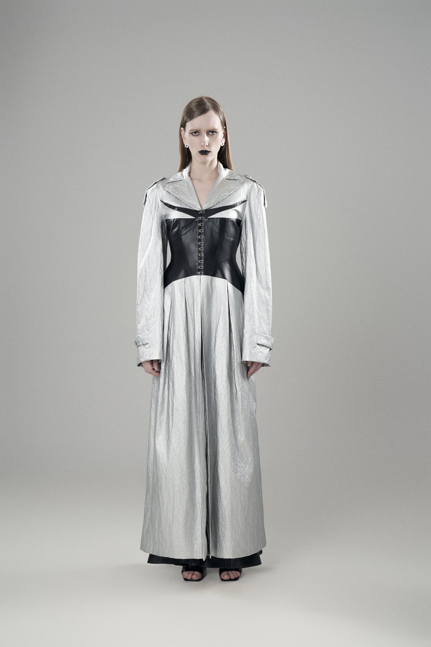 LIGHTNING SILVER PATCHWORK LEATHER TRENCH COAT