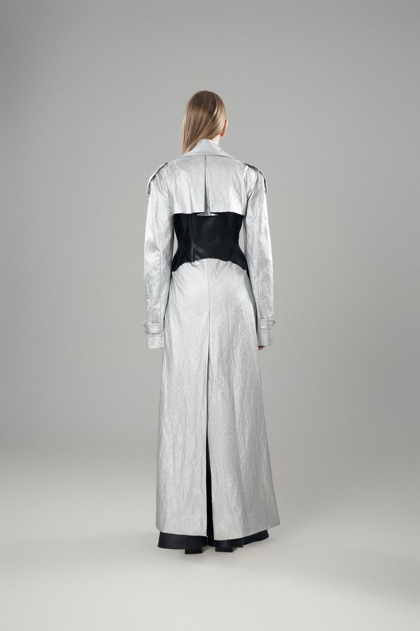 LIGHTNING SILVER PATCHWORK LEATHER TRENCH COAT