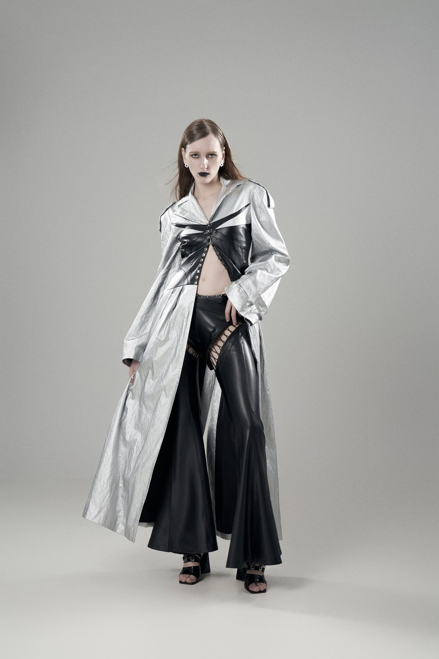 LIGHTNING SILVER PATCHWORK LEATHER TRENCH COAT