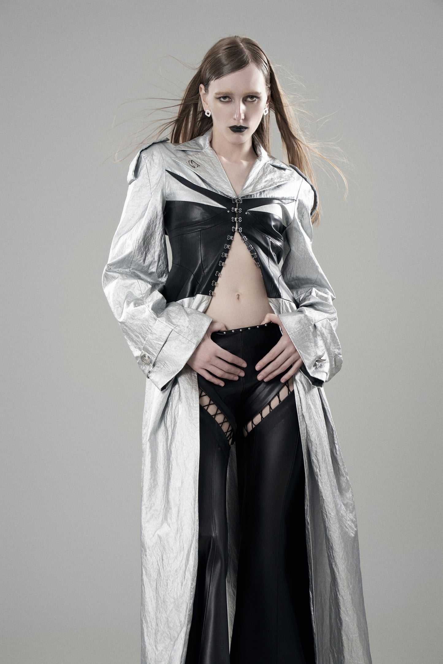 LIGHTNING SILVER PATCHWORK LEATHER TRENCH COAT