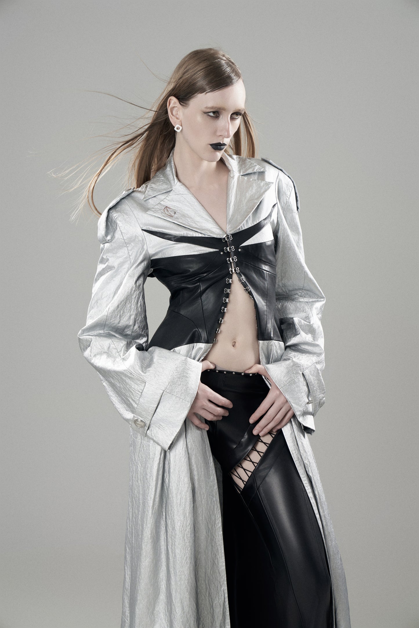 LIGHTNING SILVER PATCHWORK LEATHER TRENCH COAT