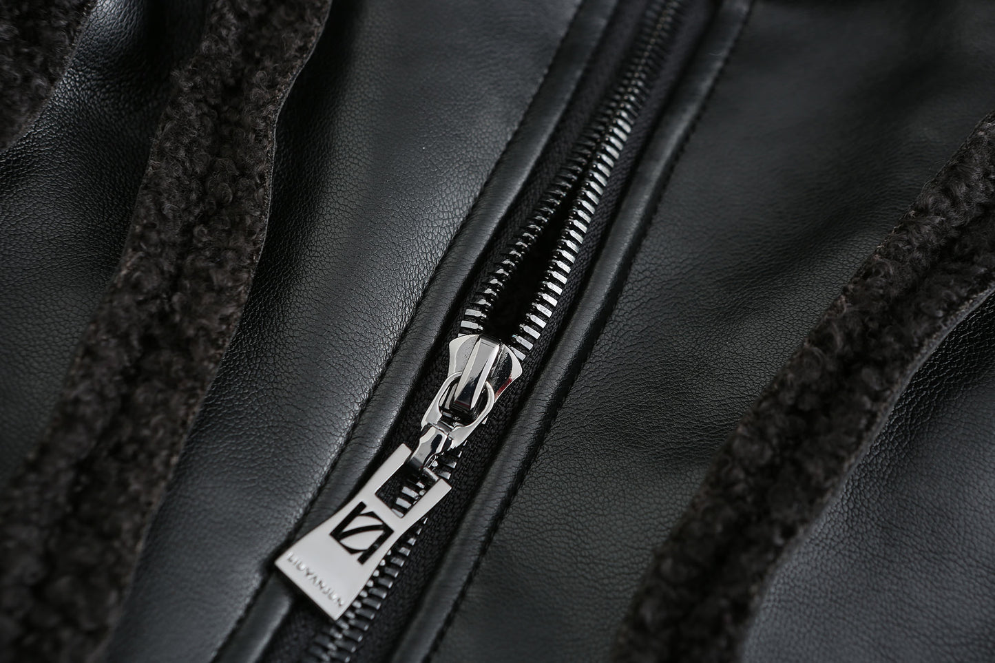 Black Faux Leather Fur Coat