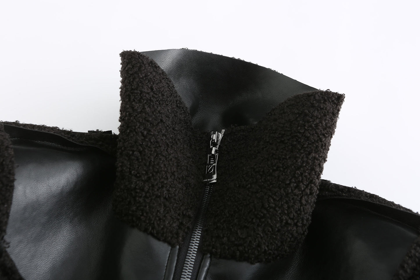 Black Faux Leather Fur Coat