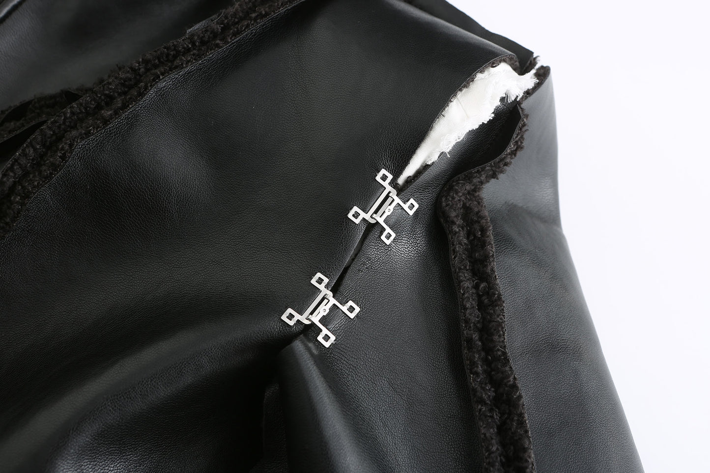 Black Faux Leather Fur Coat