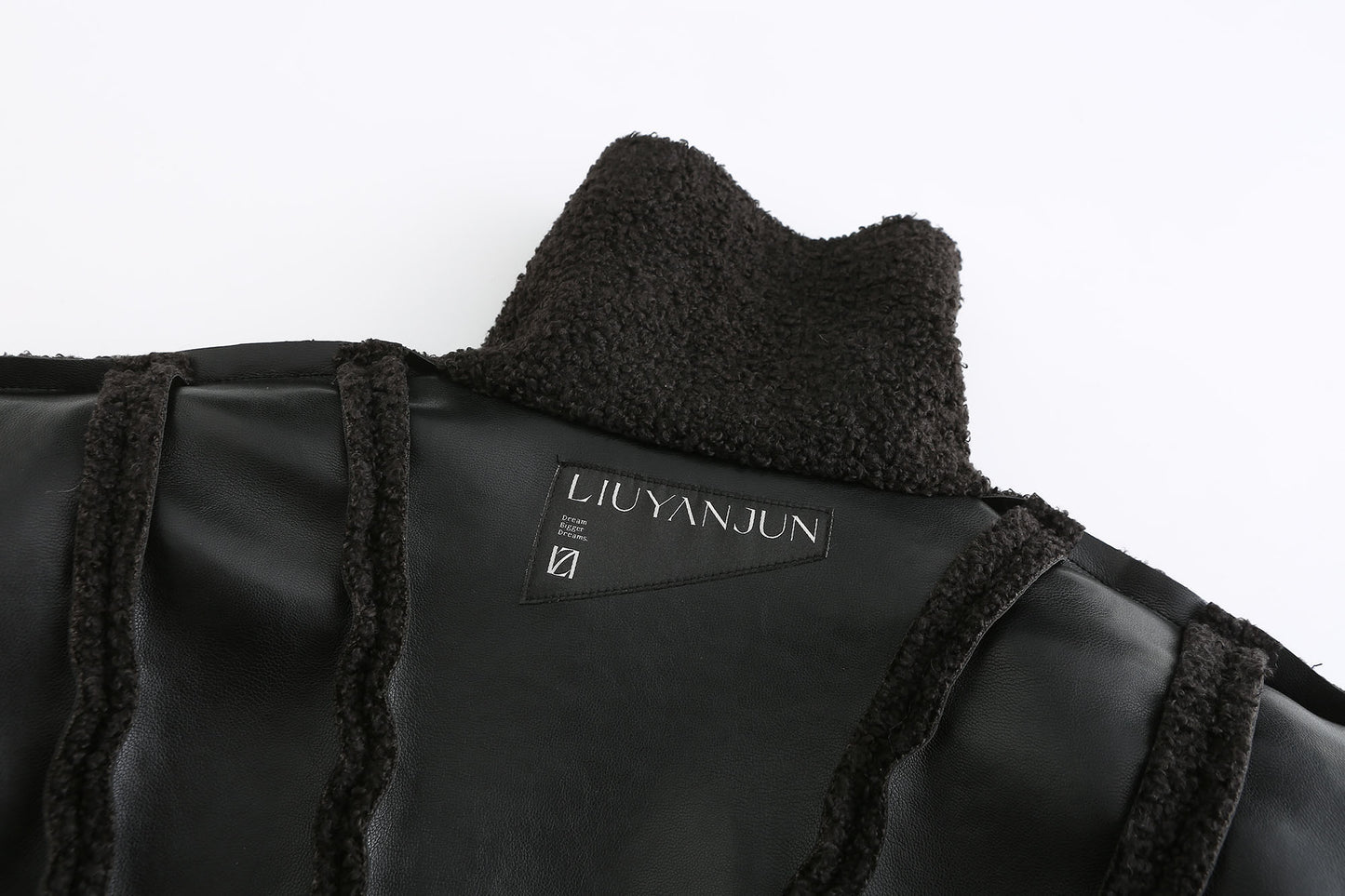 Black Faux Leather Fur Coat