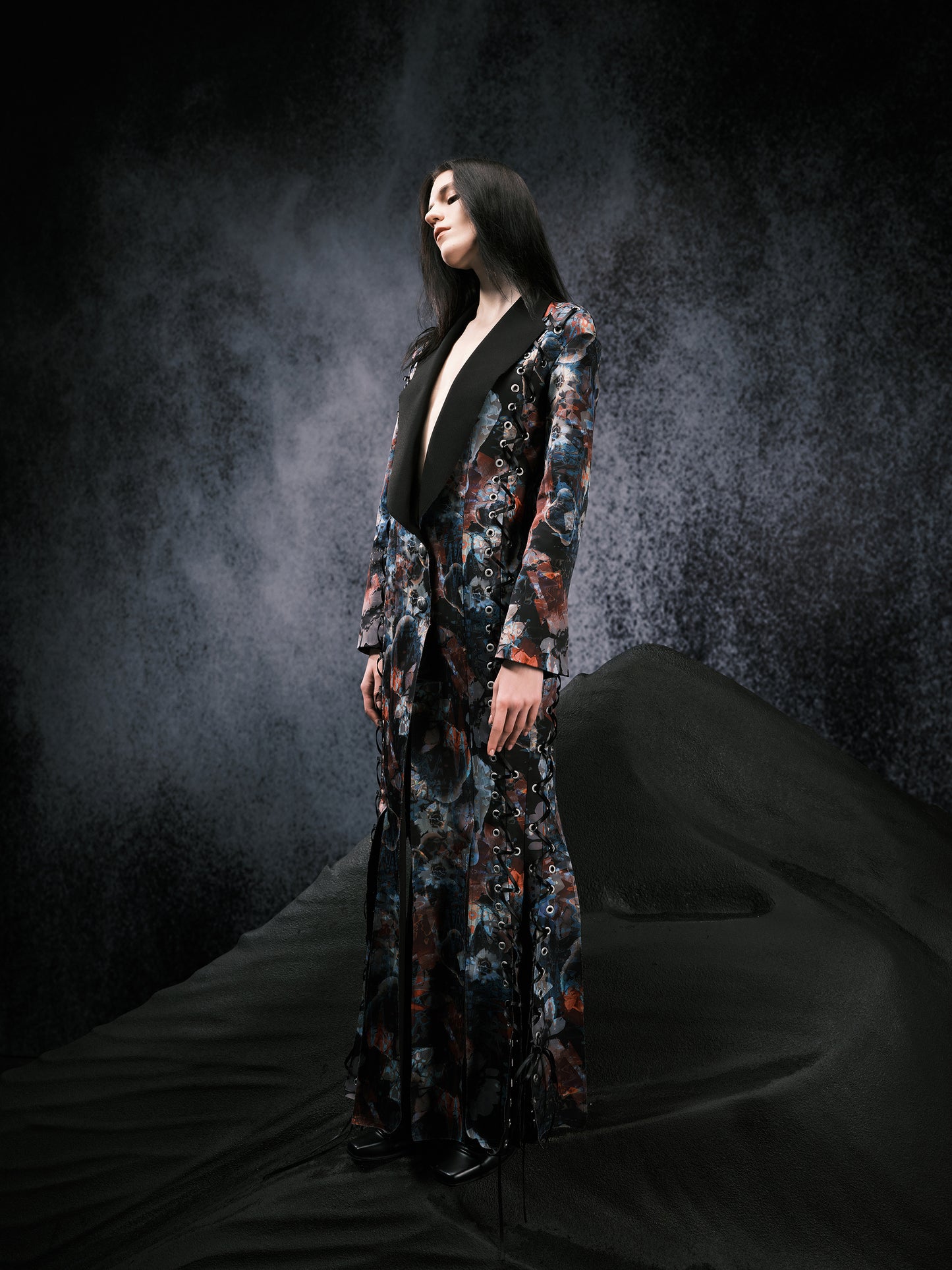 Print Lace Eyelet Fishtail Coat
