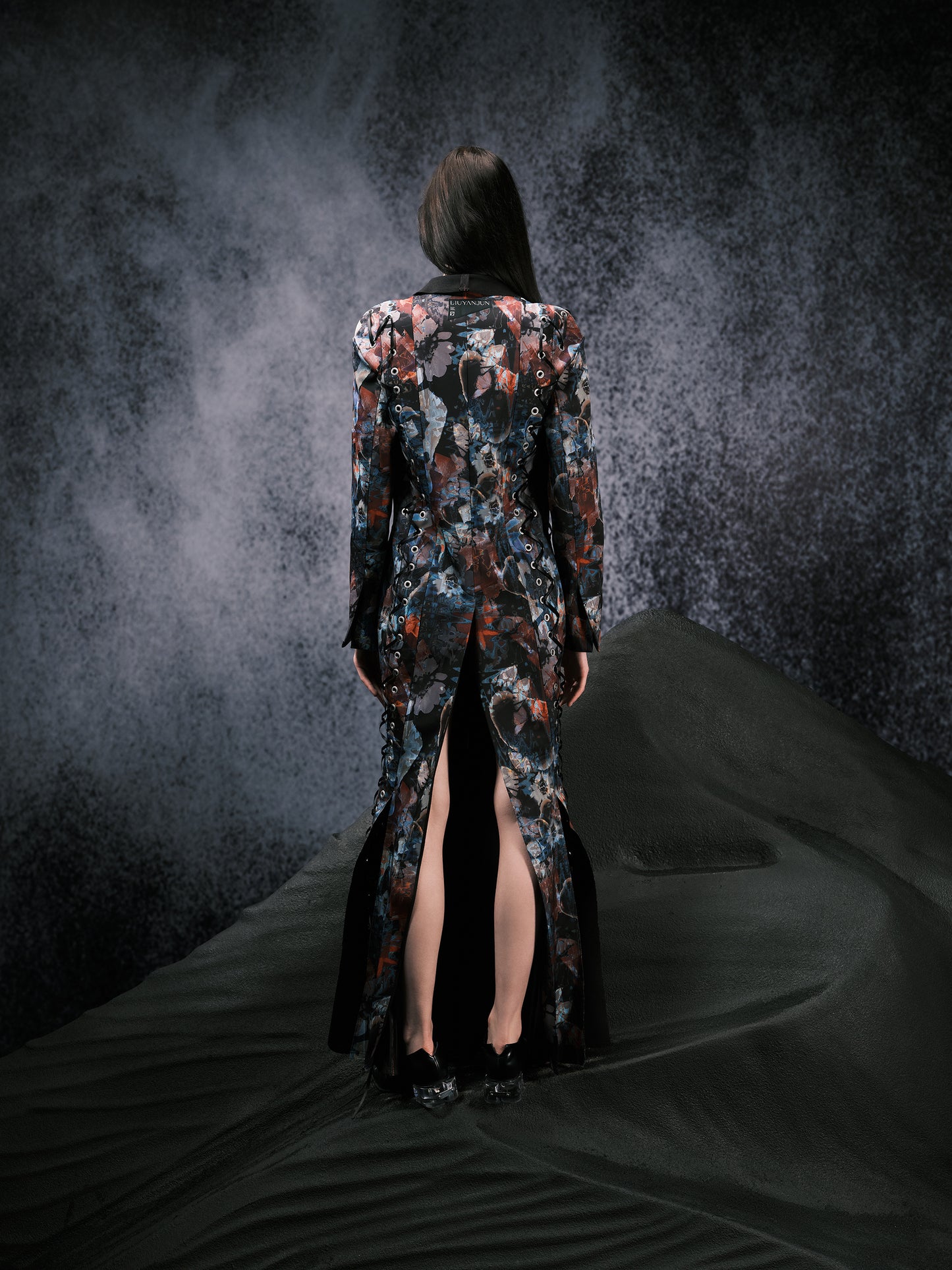 Print Lace Eyelet Fishtail Coat