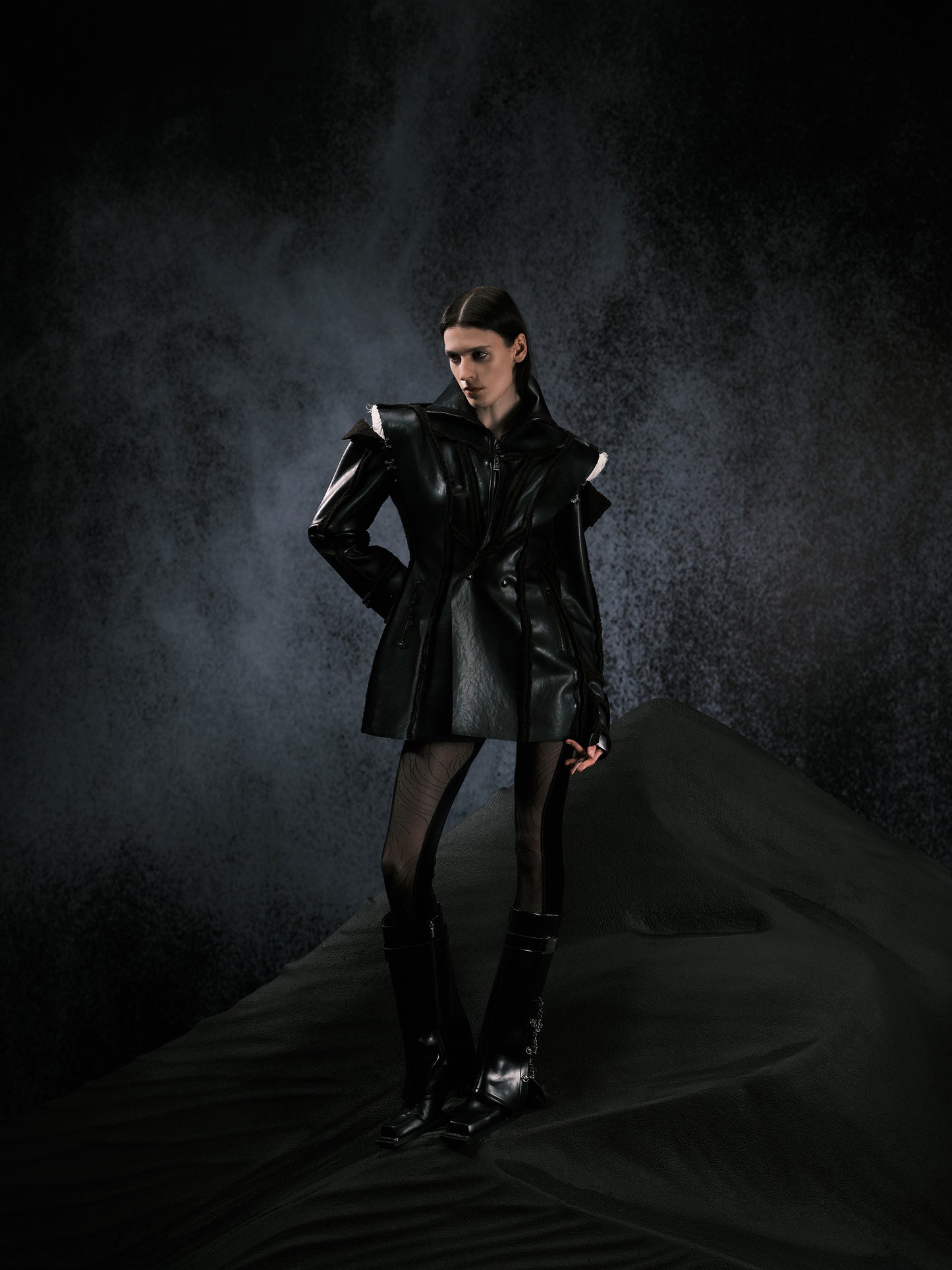Black Faux Leather Fur Coat