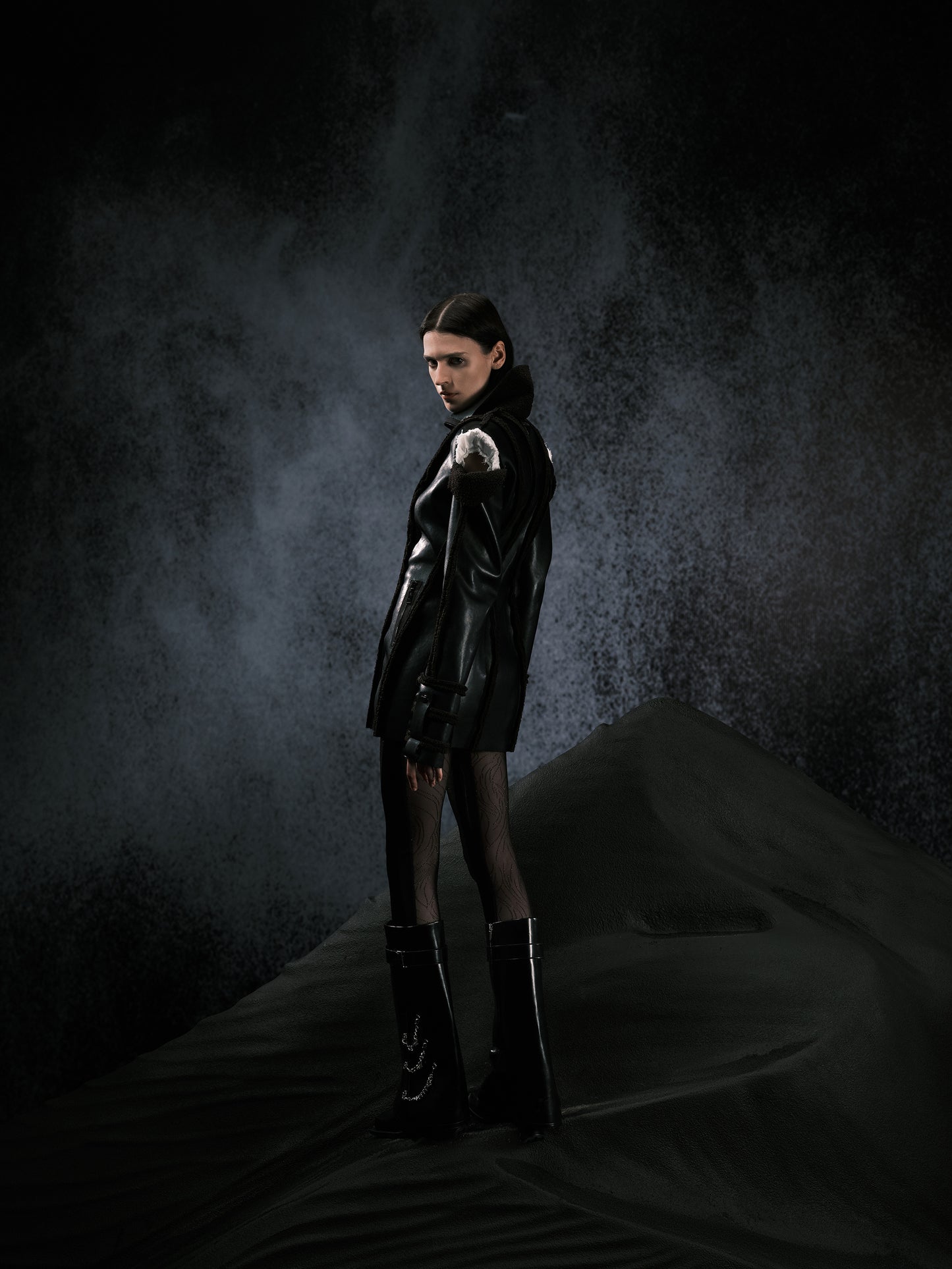 Black Faux Leather Fur Coat