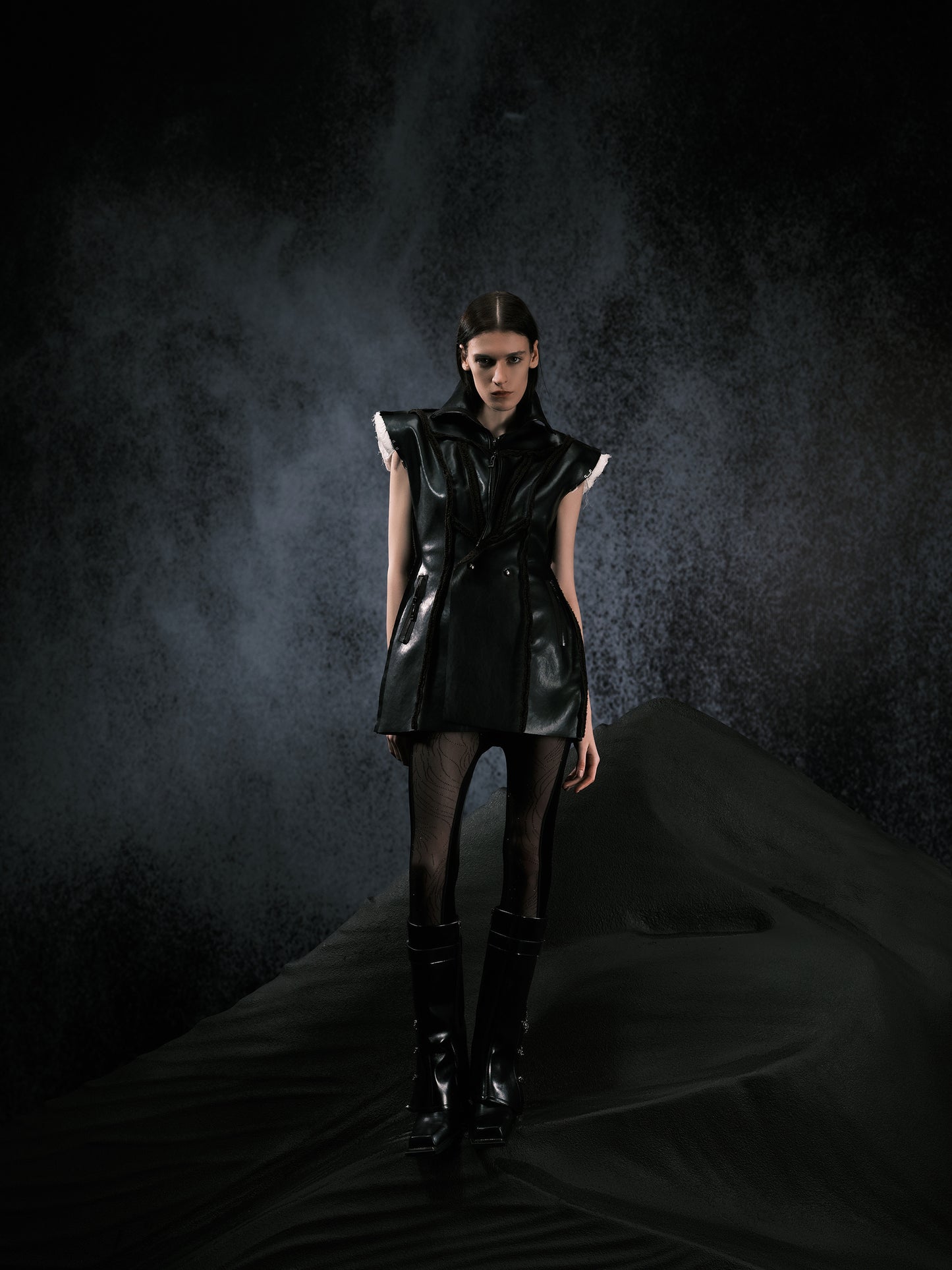 Black Faux Leather Fur Coat