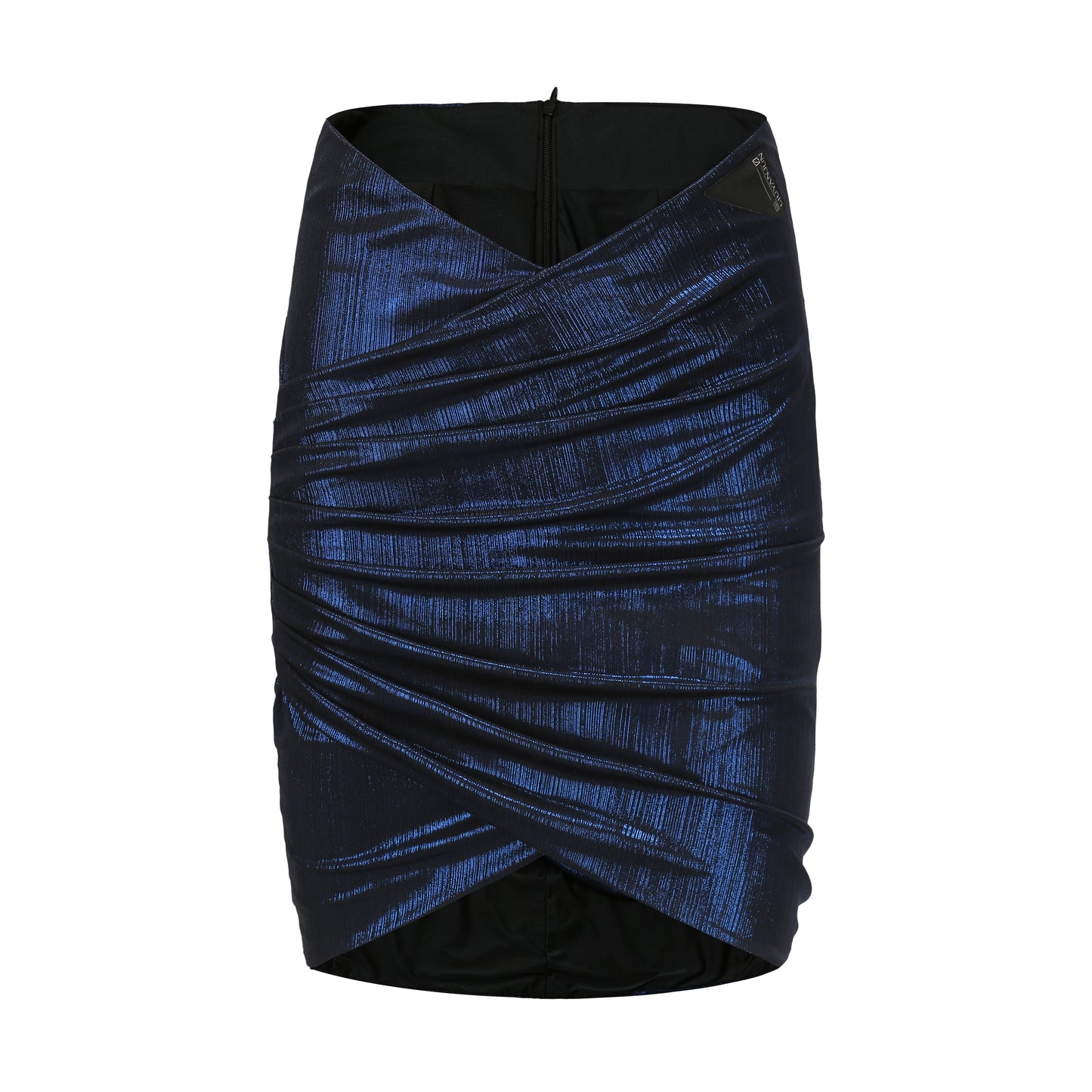 LIGHTNING BLUE ASYMMETRIC DRAPED MINI SKIRT