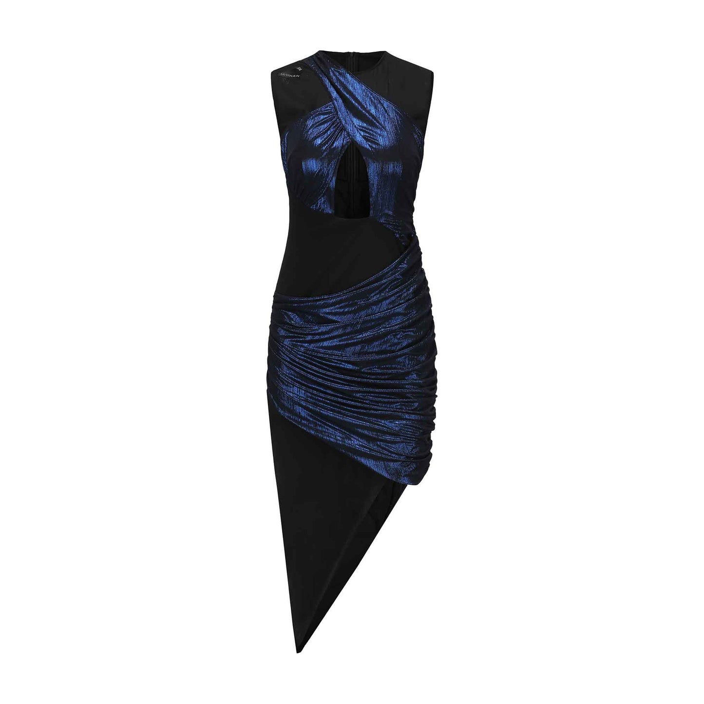 LIGHTNING BLUE ASYMMTRIC DRAPED DRESS WITH CUT OUTS