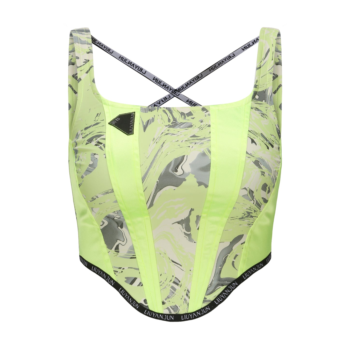 NEON GREEN PRINTED CONTRAST CROP TOP