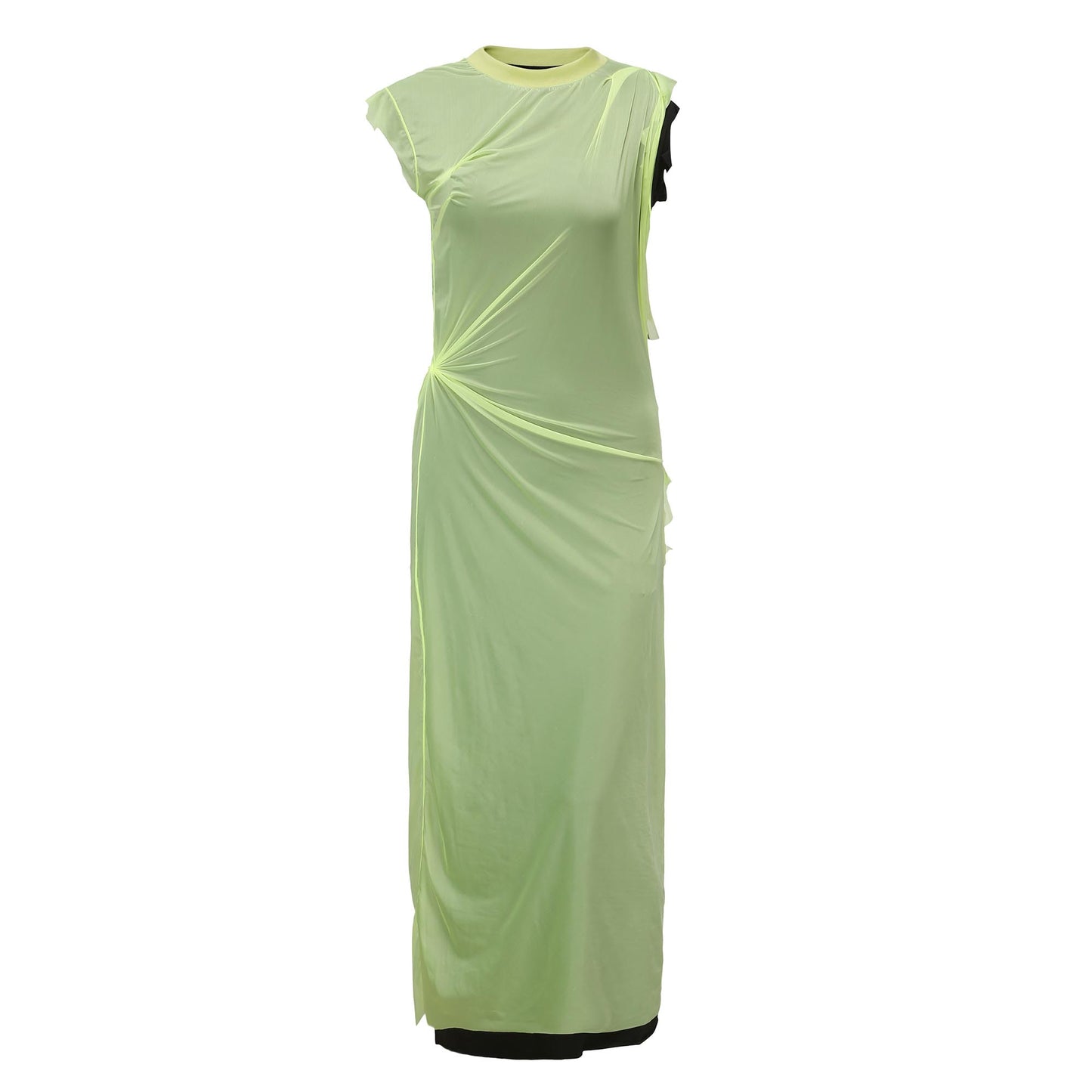 NEON GREEN MIDI. DRESS WITH TWO LAYERS(MULTIWAY. WEARING)