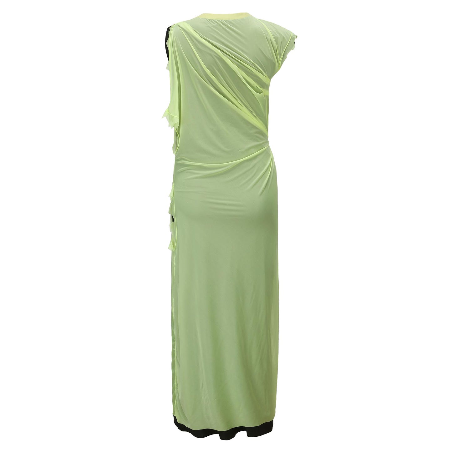 NEON GREEN MIDI. DRESS WITH TWO LAYERS(MULTIWAY. WEARING)