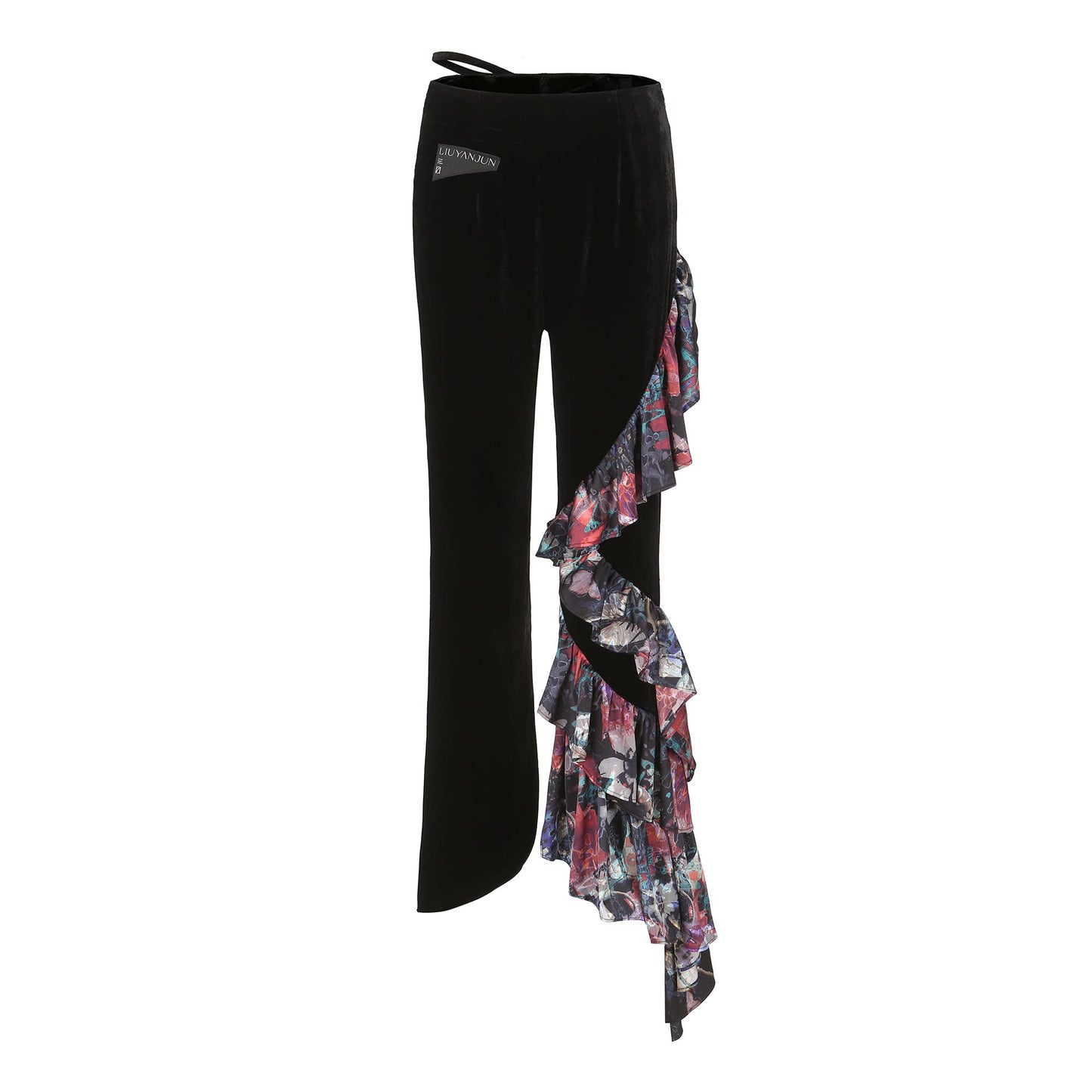 Asymmetric Velvet Flared-leg Pants