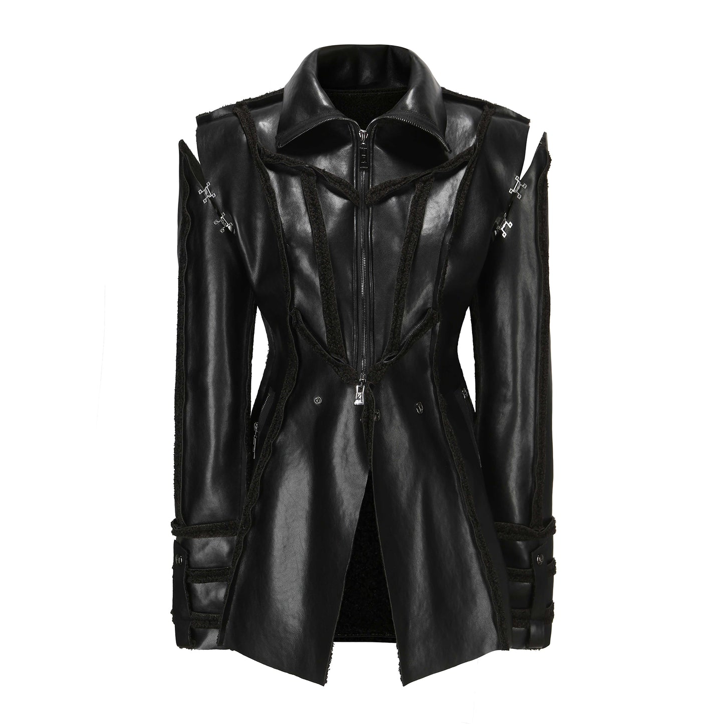 Black Faux Leather Fur Coat