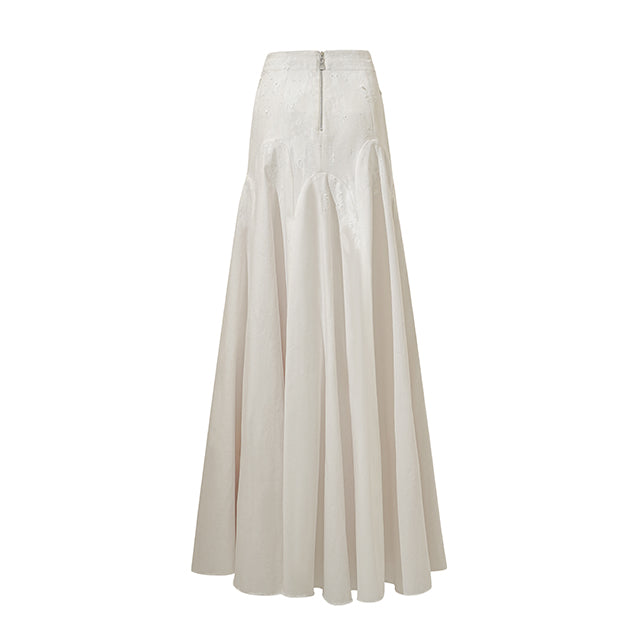 TEXTURED LONG VOLUMINOUS FLARED SKIRT WITH RAW EDGES