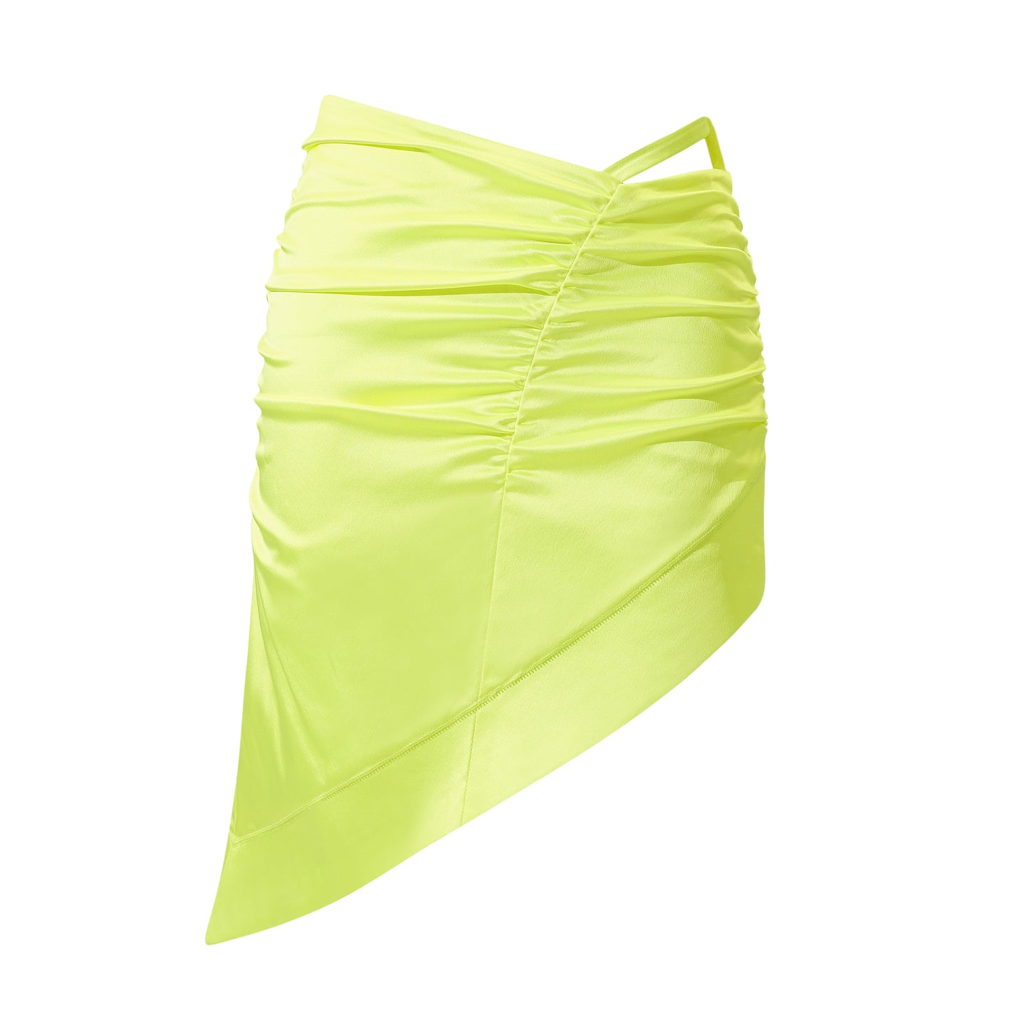 NEON GREEN ASYMMETRIC GATHERED. MINI SKIRT