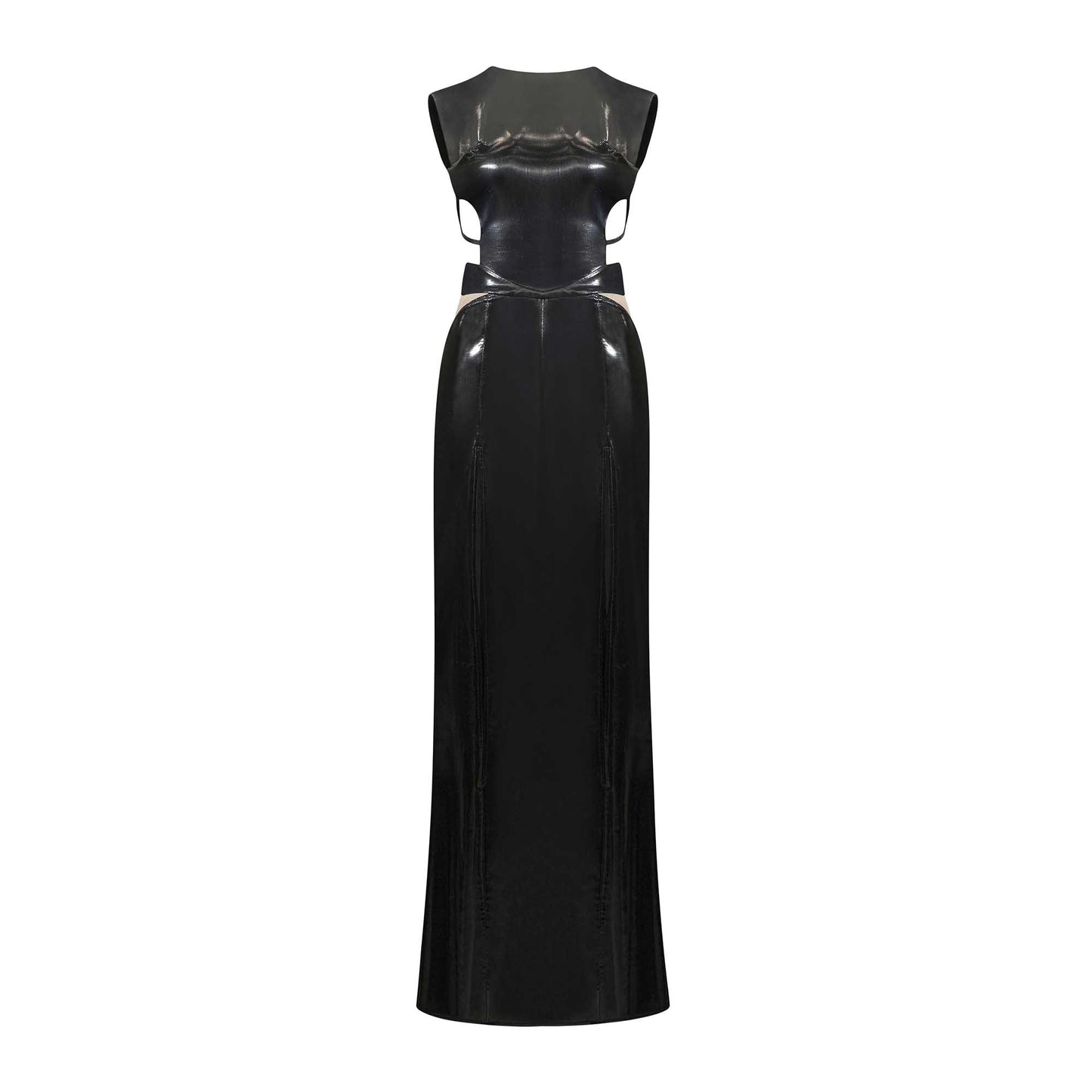 FAUX LEATHER TAILORED MIDI DRESS WITH CUT-OUTS