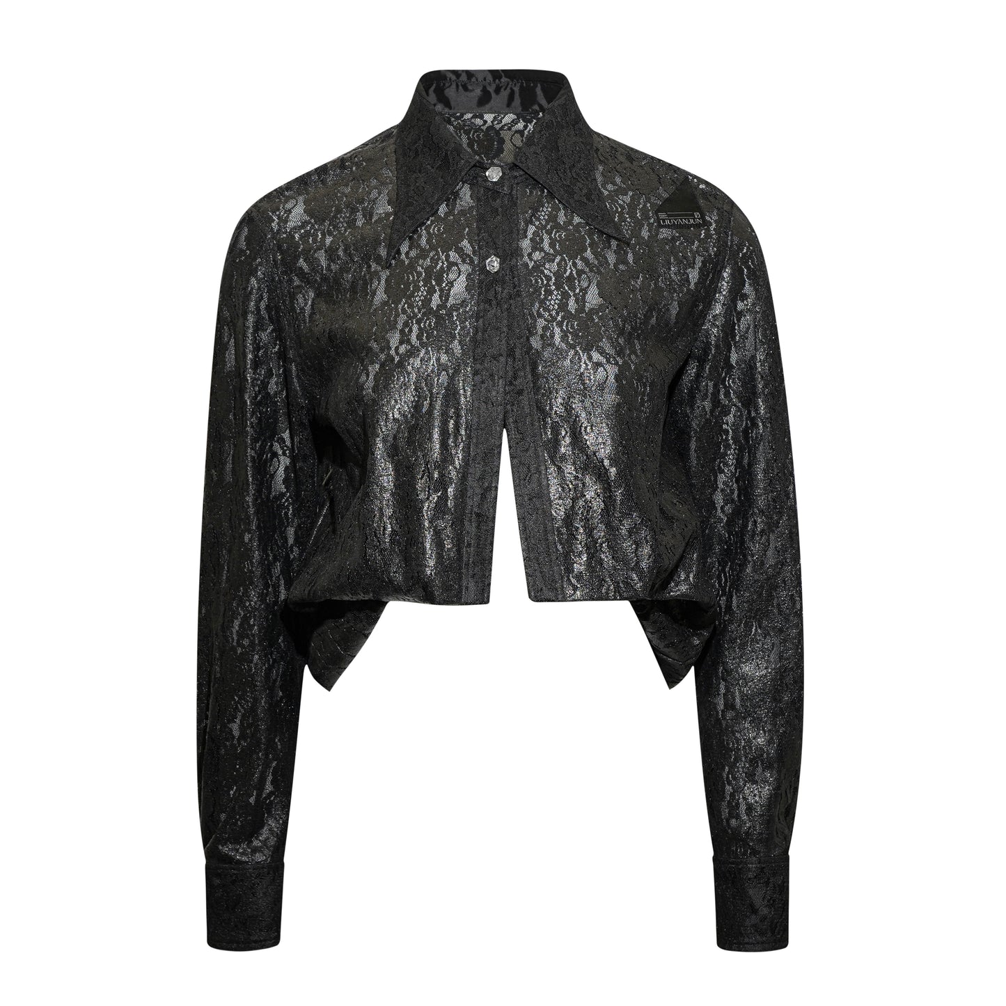 BLACK SEMI-SHEER LACE OVERSHIRT