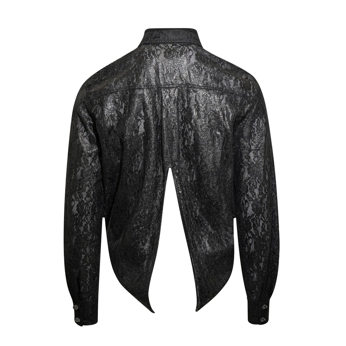 BLACK SEMI-SHEER LACE OVERSHIRT