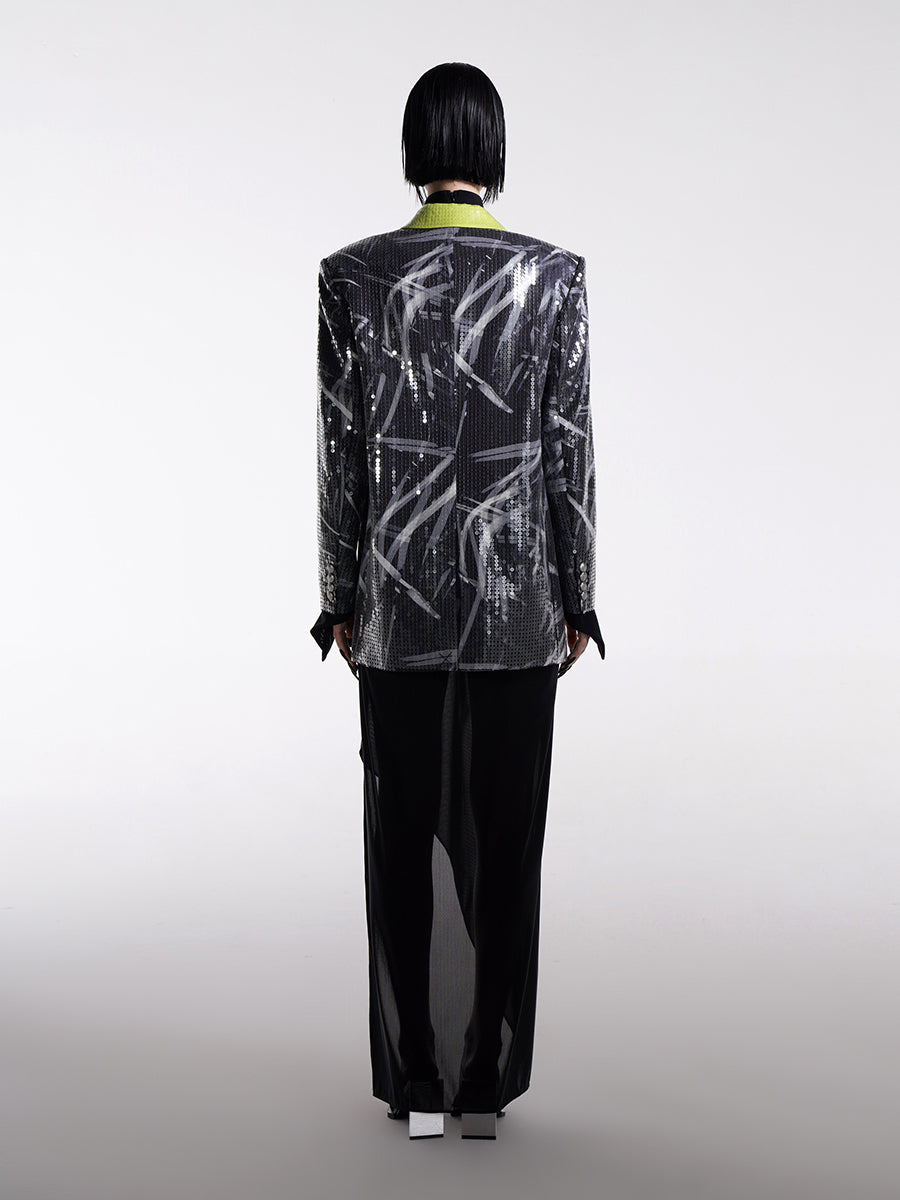 SEQUINNED PRINTED DOUBLE-BREASED BLAZER