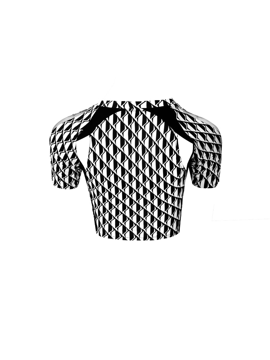 PRINTED TOP WITH CUT-OUT SHOULDERS