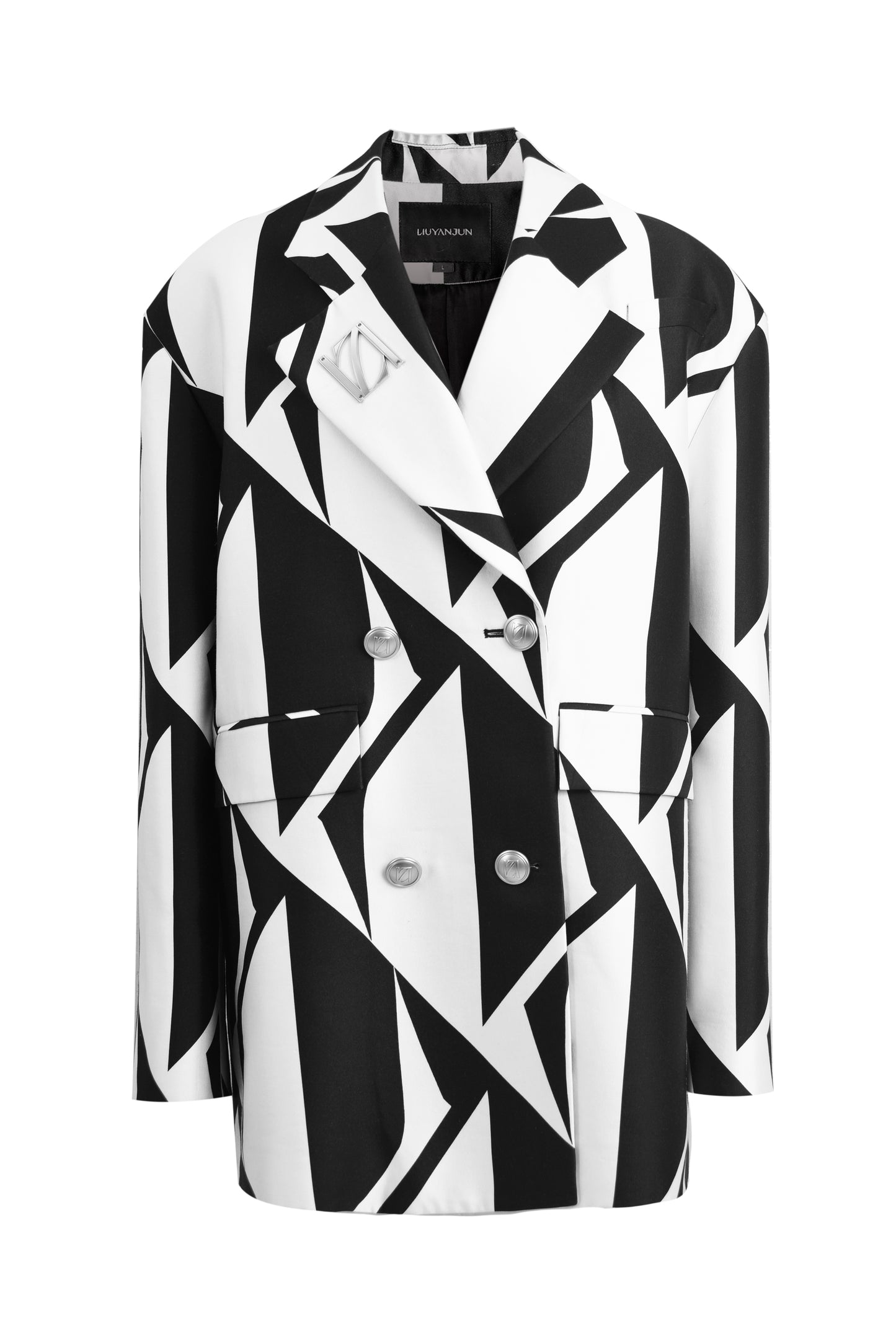 PRINTED DOUBLE-BREASED OVERSIZED BLAZER