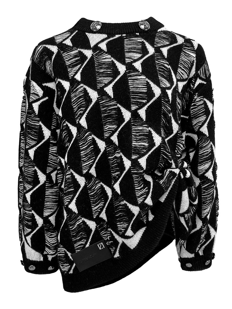 OVERSIZED BLACK PRINTED KNIT SWEATHER