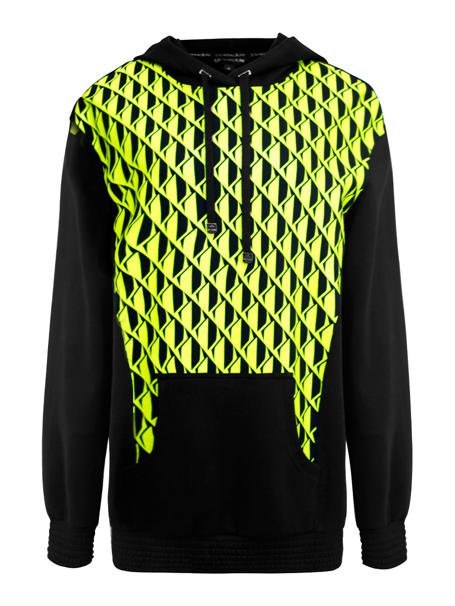 NEON GREEN PRINTED HOODIE WITH SHOULDER PAD
