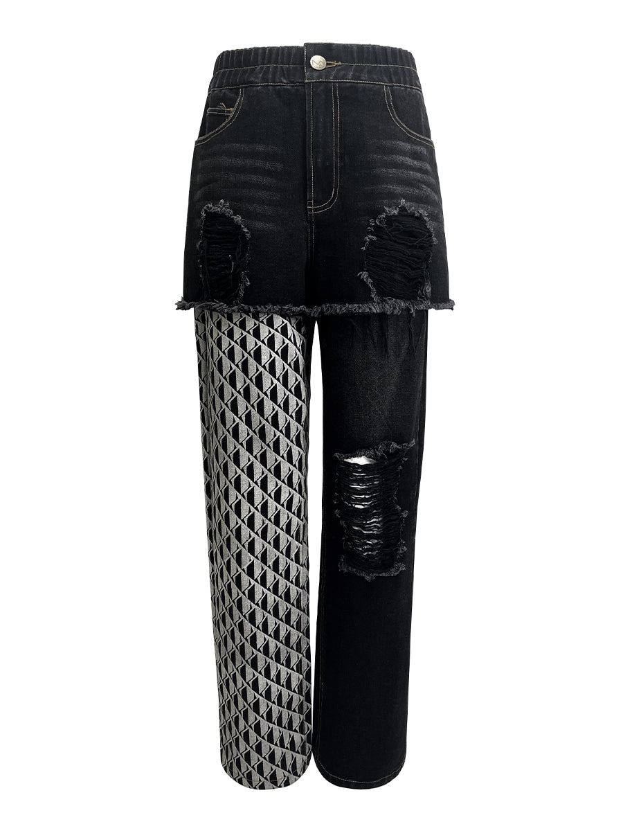 ASYMMETRIC CONTRAST PRINTED WIDE-LEG JEANS