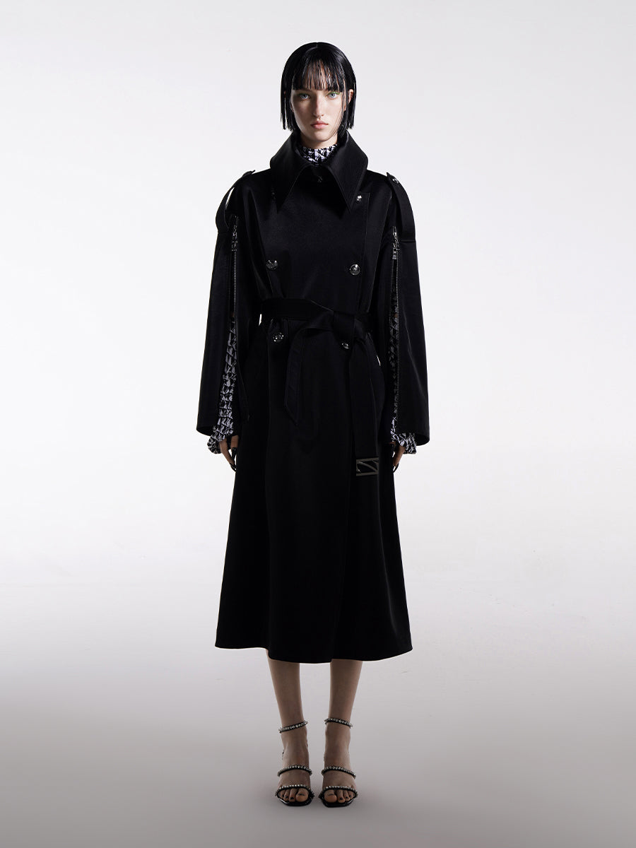 OVERSIZED FAUX LEATHER TRENCH COAT WITH SLIT