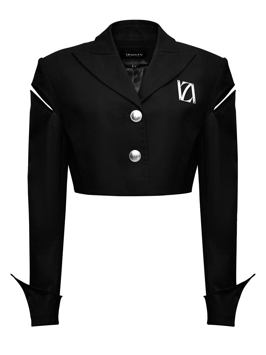 CUT-OUT SHOULDER CROPPED BLAZER