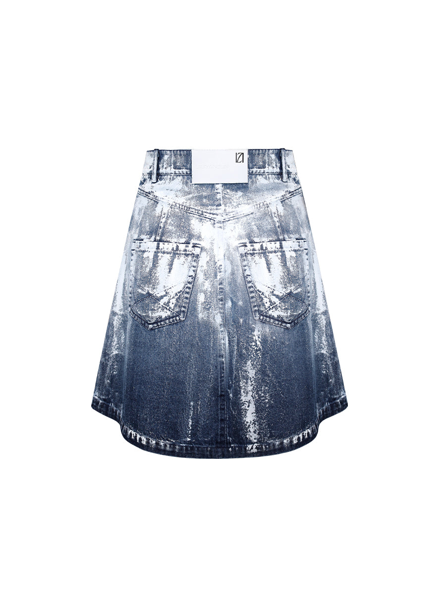 HIGHT WAIST DENIEM SHORT WITH HAND PAINTING