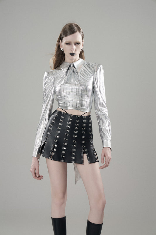 SPARKLING SILVER BACK-TIE SHIRT
