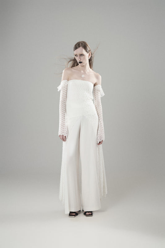 WHITE KNIT MERMAID HEM STRAPLESS DRESS
