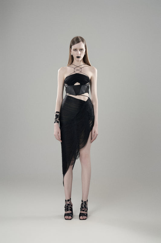 PLEATED TIE-UP LEATHER VEST