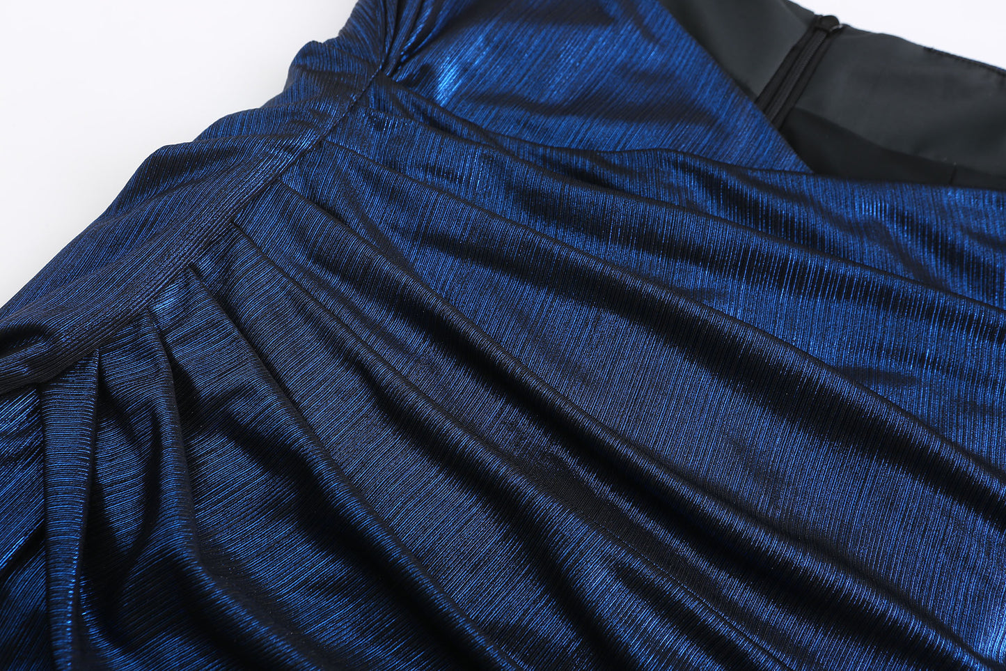 LIGHTNING BLUE ASYMMETRIC DRAPED MINI SKIRT