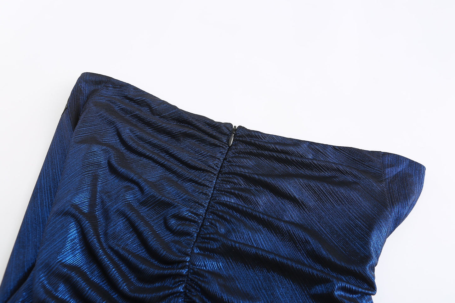 LIGHTNING BLUE ASYMMETRIC DRAPED MINI SKIRT