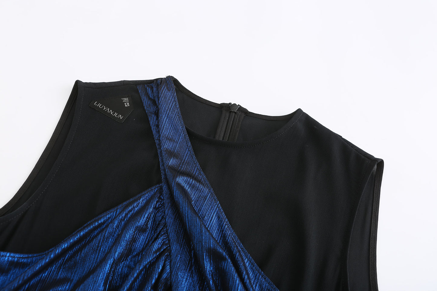LIGHTNING BLUE ASYMMTRIC DRAPED DRESS WITH CUT OUTS