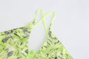 NEON GREEN PRINTED HALTERNECK DRAPED DRESS WITH CUT-OUTS