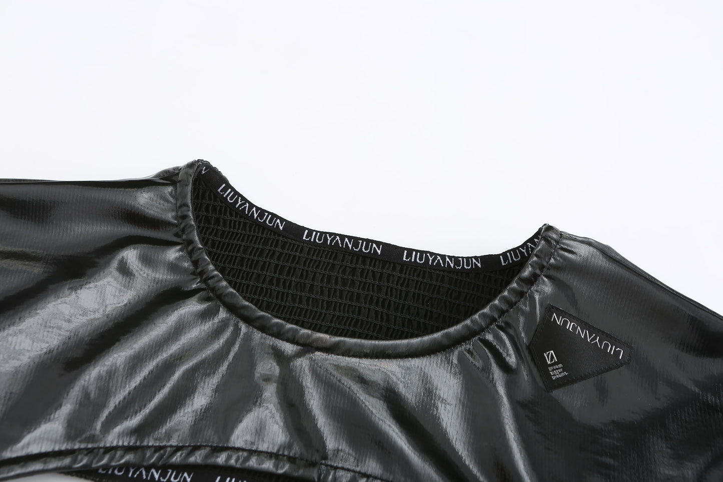 BLACK FAUX LEATHER SUPER-SHORT TOP
