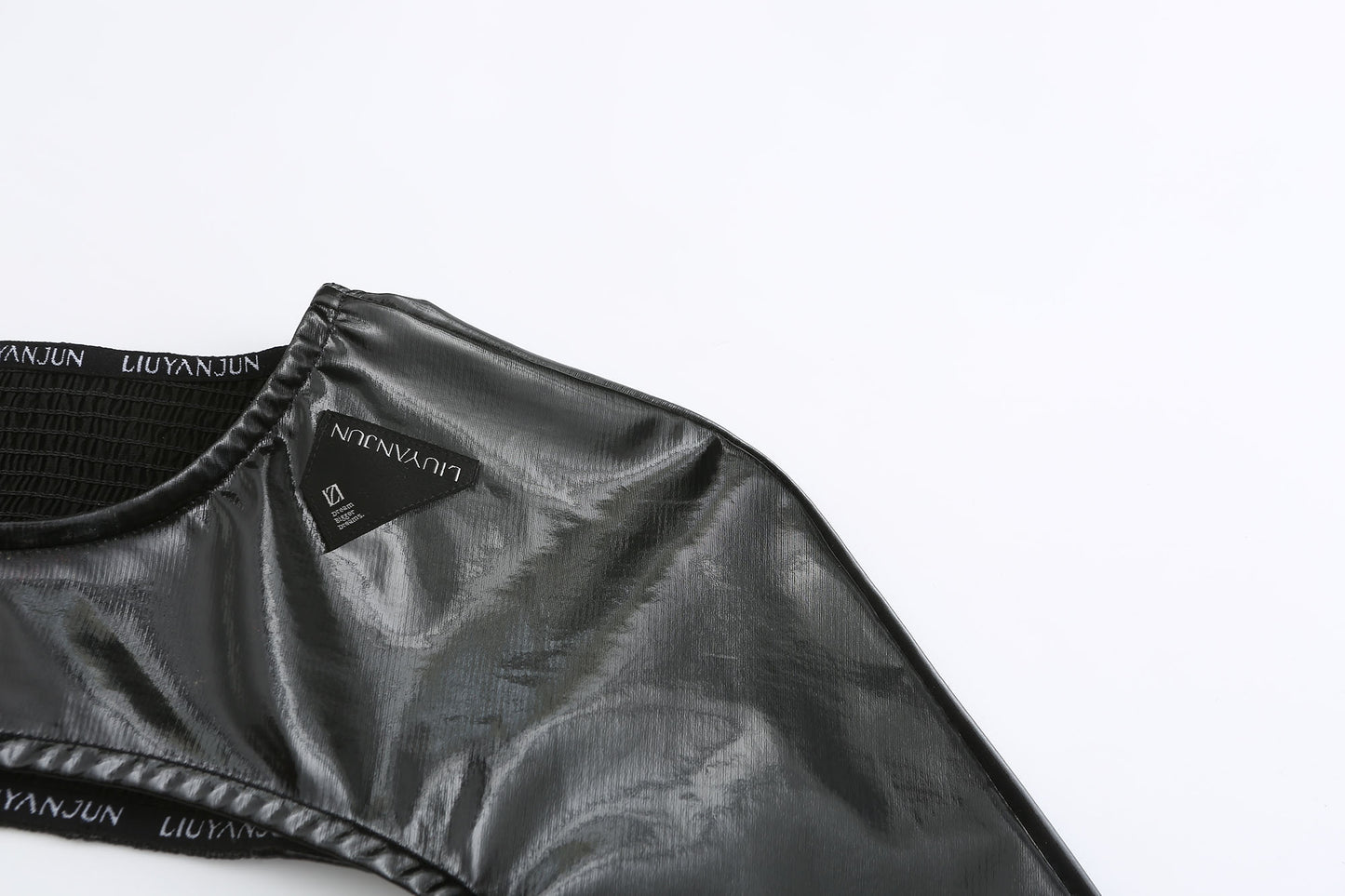 BLACK FAUX LEATHER SUPER-SHORT TOP